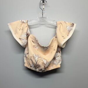 Snidel Off Shoulder Floral Crop Top Blush Coquette Puff Sleeve Feminine Boho